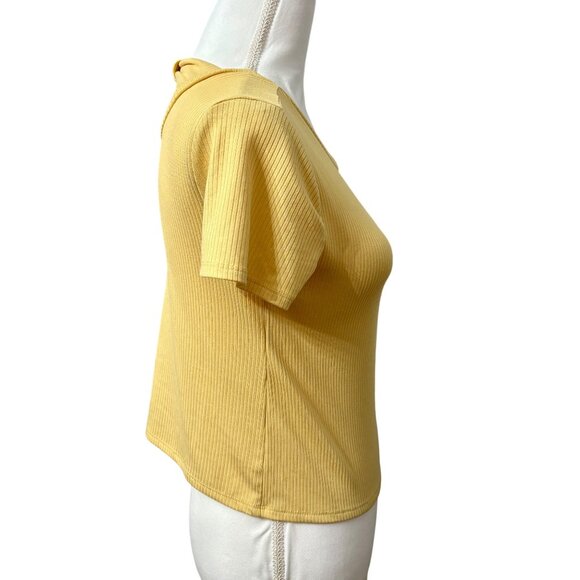 Yellow Ribbed Short Sleeve Sunflower Pullover Graphic Tee Shirt Girls Size L - Picture 4 of 14